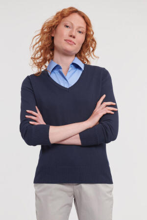 Ladies V-Neck Knitted Pullover