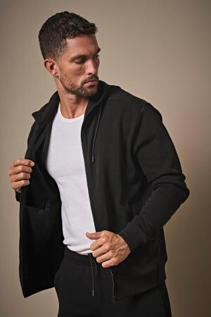Ribbed Interlock Hooded Full Zip