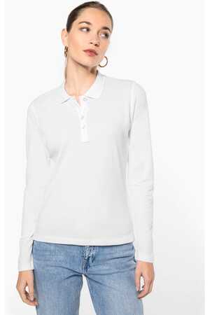 Damen Langarm-Polohemd. Baumwollpiqué