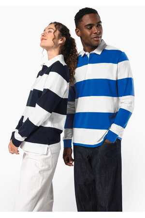 Gestreiftes Polohemd mit langen Ärmeln, Unisex