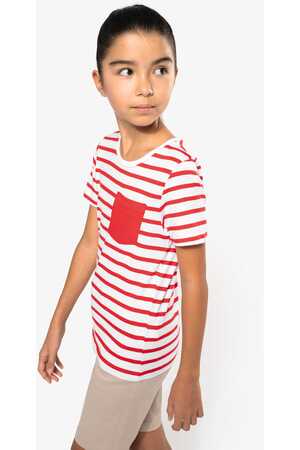 Gestreiftes Kurzarm-T-Shirt mit Tasche für Kinder im Marine-Stil