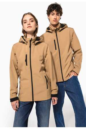 3-lagige Unisex-Softshell-Jacke mit Kapuze und abnehmbaren Ärmel