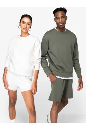 Umweltfreundliches Unisex Sweatshirt mit Rundhalsausschnitt und hängenden Schultern aus gebürstetem 