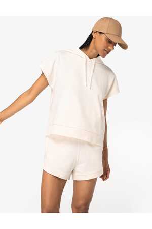 Umweltfreundliches Damen-Sweatshirt mit Kapuze, ärmellos und weit aus French Terry