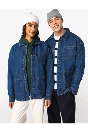 Umweltfreundliche Unisex-Jeansjacke mit überschnittenen Schultern