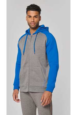 Zweifarbige Unisex-Fleecejacke mit Reißverschluss und Kapuze