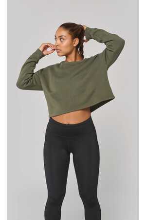 Damen Cropped-Sweatshirt mit Rundhalsausschnitt