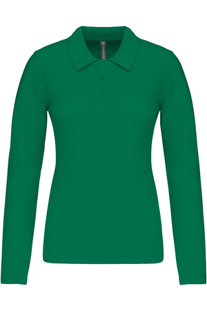 Damen Langarm-Polohemd. Baumwollpiqué