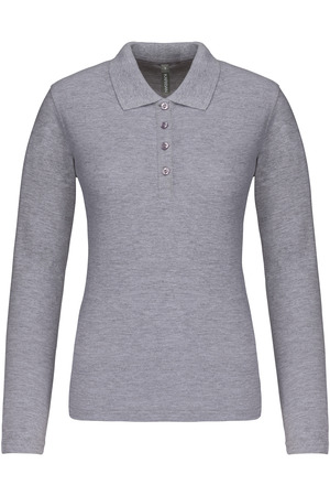 Damen Langarm-Polohemd. Baumwollpiqué