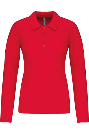 Damen Langarm-Polohemd. Baumwollpiqué