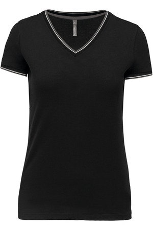 Ladies’ piqué knit V-neck T-shirt