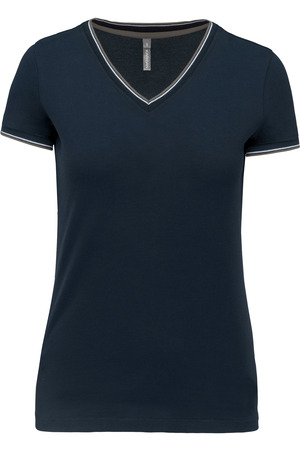 Ladies’ piqué knit V-neck T-shirt