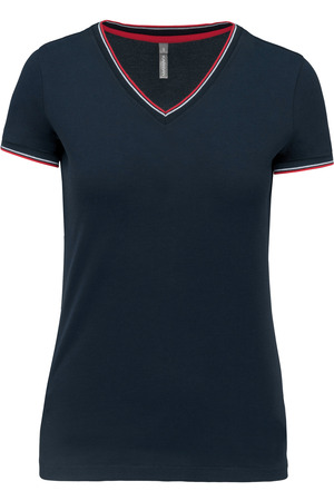 Ladies’ piqué knit V-neck T-shirt