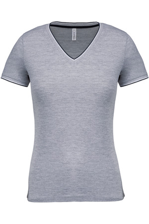 Ladies’ piqué knit V-neck T-shirt