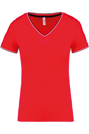 Ladies’ piqué knit V-neck T-shirt