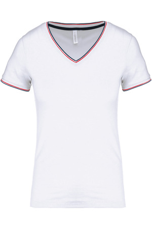 Ladies’ piqué knit V-neck T-shirt