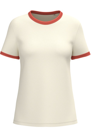 Umweltfreundliches Ringer-T-Shirt mit kontrastierenden Kanten, verwaschener Effekt, Damen