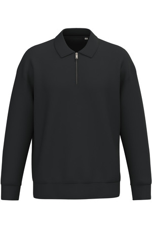 Umweltfreundliches Unisex-Sweatshirt mit Reißverschluss, Polokragen und überschnittenen Schultern