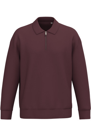 Umweltfreundliches Unisex-Sweatshirt mit Reißverschluss, Polokragen und überschnittenen Schultern