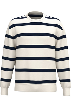 Umweltfreundliches Unisex-Sweatshirt mit gestreiftem Rundhalsausschnitt und überschnittenen Schulter