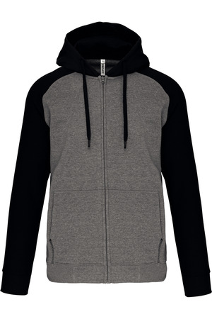 Zweifarbige Unisex-Fleecejacke mit Reißverschluss und Kapuze
