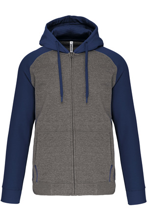 Zweifarbige Unisex-Fleecejacke mit Reißverschluss und Kapuze