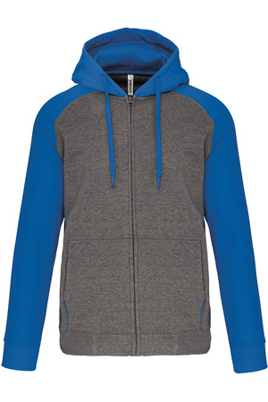 Zweifarbige Unisex-Fleecejacke mit Reißverschluss und Kapuze