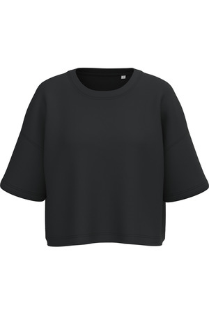 Damen Cropped-Sweatshirt mit kurzen Ärmeln und Rundhalsausschnitt