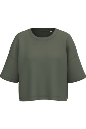 Damen Cropped-Sweatshirt mit kurzen Ärmeln und Rundhalsausschnitt
