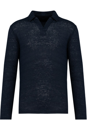 Leinen-Polohemd mit langen Ärmeln für Herren