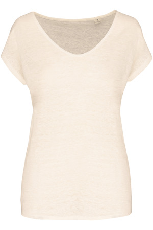 Damen-T-Shirt aus Leinen mit V-Ausschnitt