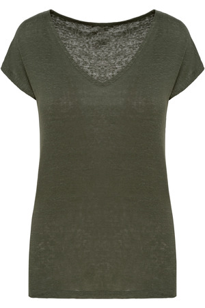 Damen-T-Shirt aus Leinen mit V-Ausschnitt