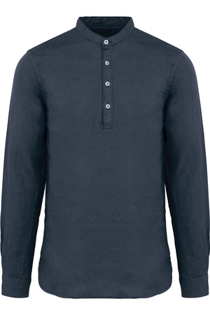 Ausgewaschenes Herren-Hemd aus Leinen mit Maokragen