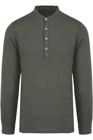 Ausgewaschenes Herren-Hemd aus Leinen mit Maokragen