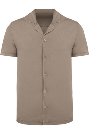 Umweltfreundliches ausgewaschenes Jersey-Herrenhemd mit kurzen Ärmeln und Bowling-Kragen