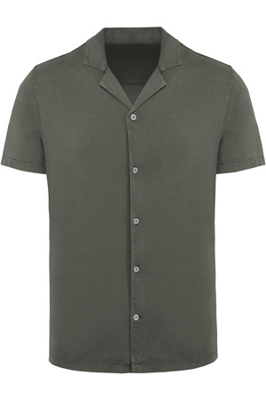 Umweltfreundliches ausgewaschenes Jersey-Herrenhemd mit kurzen Ärmeln und Bowling-Kragen