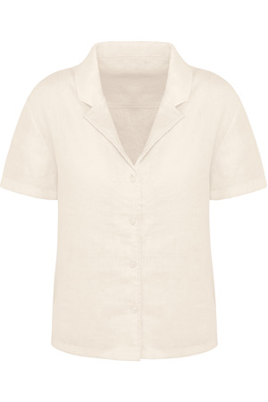 Damenhemd aus Leinen mit kurzen Ärmeln und Bowling-Kragen
