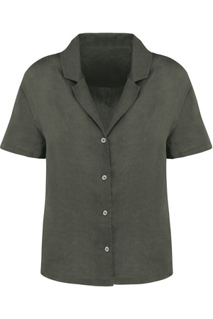 Damenhemd aus Leinen mit kurzen Ärmeln und Bowling-Kragen