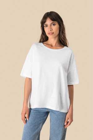 Umweltfreundliches Damen-Slub-Oversize-T-Shirt mit überschnittenen Schultern